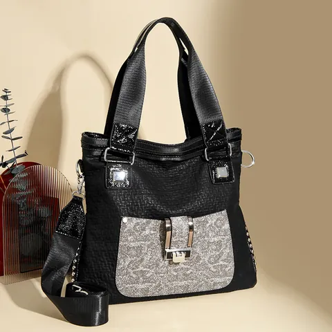 Damen Echtleder Lokomotiven-Handtasche Nieten Strass Schlangenmuster Große Kapazität Tragetasche Mit Breitem Schultergurt