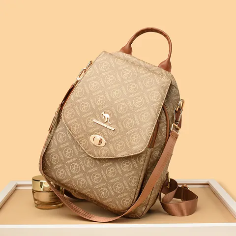 Women Fashion Monogram Backpack PVC Material Anti-theft Lock Retro Printing Kangaroo Logo Multi-pocket Travel Daypack Ladies Gift