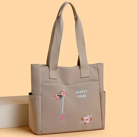 Women Embroidered Floral Canvas Tote Bag Large Capacity Waterproof Shoulder Bag Casual Commuting Handbag Birdcage Pattern