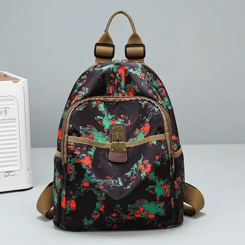 Women Vintage Floral Print Oxford Cloth Backpack Large Capacity Anti-Theft Travel Bag Fashion Bamboo Leaf Letter Pattern School Rucksack