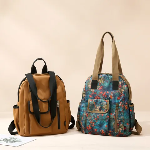 Retro British Style Oxford Cloth Backpack Large Capacity Waterproof Letters Floral Print Women Schoolbag Outdoor Sports Bag
