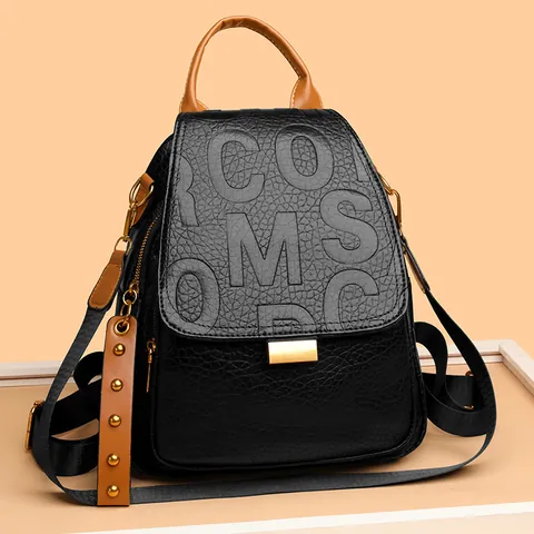Damen Mode Punk Nieten Rucksack Street Trend Buchstaben Prägung PU Leder Multi-Nutzung Diebstahlsicherer Reise Rucksack Mit Kontrastgriff