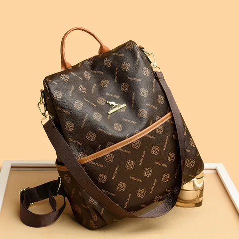Fashion Women Woven Texture Backpack Anti-theft Large Capacity PU Leather School Bag Vintage Print Letter Travel Rucksack