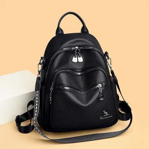 Zaino da Donna in Vera Pelle Moda Ricamato Multi-Tasca Grande Capacità Impermeabile Borsa da Viaggio Scuola per Donna