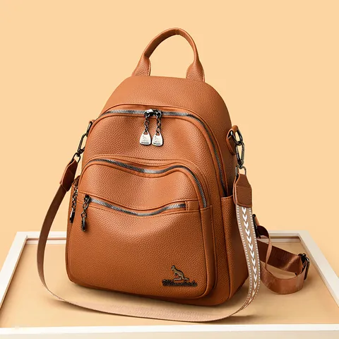 Zaino da Donna in Vera Pelle Moda Ricamato Multi-Tasca Grande Capacità Impermeabile Borsa da Viaggio Scuola per Donna