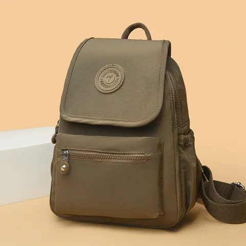 Women Casual Nylon Backpack Waterproof Large Capacity School Bag With Flap Design Solid Color Fashion Travel Daypack