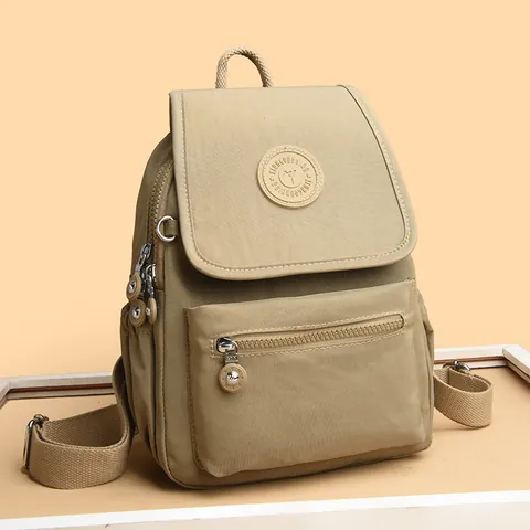 Women Casual Nylon Backpack Waterproof Large Capacity School Bag With Flap Design Solid Color Fashion Travel Daypack