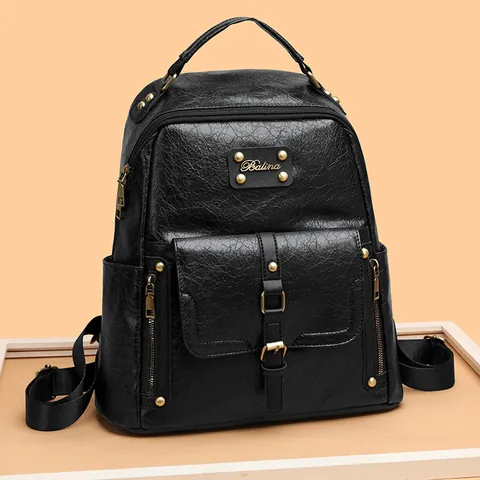 Mochila Vintage de Cuero PU para Mujer Con Remaches Estilo Moto Mochila Escolar Impermeable Gran Capacidad Mochila de Viaje Estudiante