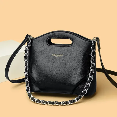 Fashion Women Composite Cowhide Bucket Bag Pleated Chain Strap Crossbody Shoulder Bag Street Trend Luxury Handbag Purse