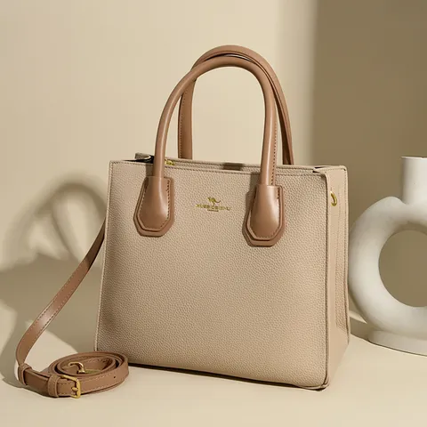 Bolso Tote de Cuero Genuino para Mujer Elegante Bolso de Mano de Grano de Litchi Con Logotipo de Canguro Moda Bolso de Hombro Gran Capacidad