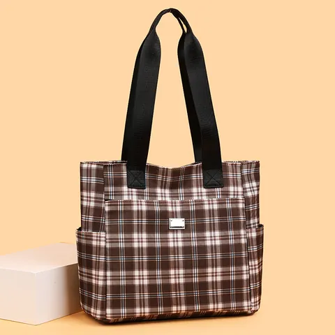 Britischer Stil Kariert Große Kapazität Tragetasche Oxford Tuch Schulter Achsel Tasche Für Damen Pendeln Freizeit Handtasche