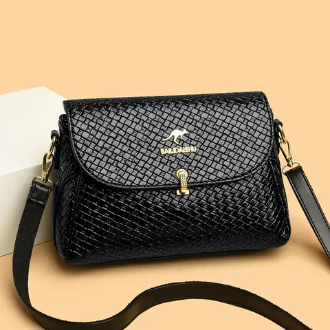 Fashion Women Woven Texture Composite Cowhide Small Square Bag Anti-theft Lock Crossbody Shoulder Bag Handbag Daily Commute Luxury Purse