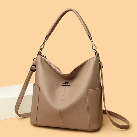 Borsa a Secchiello da Donna di Grande Capacità in Vera Pelle Texture Litchi Borsa a Spalla e a Mano Con Catena in Metallo