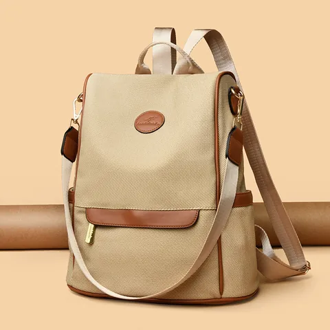 Women Anti Theft Backpack Large Capacity Waterproof Nylon Synthetic Leather Vintage School Bag Travel Rucksack Casual Bag
