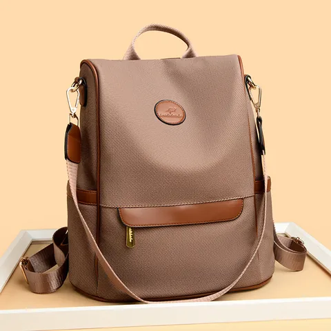 Women Anti Theft Backpack Large Capacity Waterproof Nylon Synthetic Leather Vintage School Bag Travel Rucksack Casual Bag