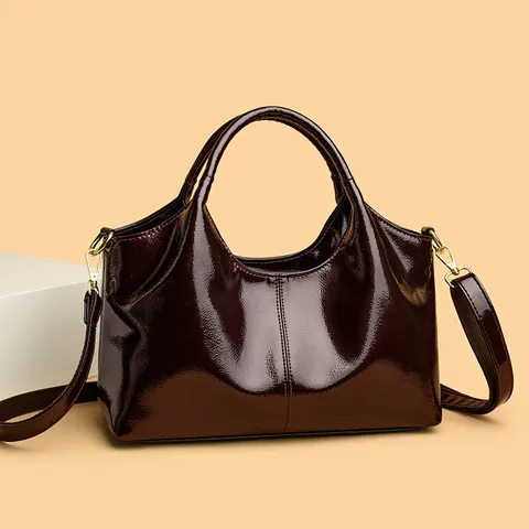 Elegant Glossy Patent Leather Handbag For Women Composite Cowhide Tote Bag With Detachable Shoulder Strap Gold Hardware Top Handle Bag