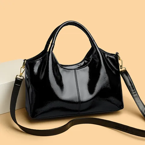 Elegant Glossy Patent Leather Handbag For Women Composite Cowhide Tote Bag With Detachable Shoulder Strap Gold Hardware Top Handle Bag