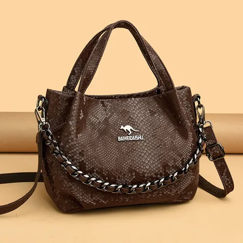 Sac à Main Mode pour Femme Motif Peau de Serpent en Cuir PU Avec Décoration de Chaîne Sac Bandoulière pour Quotidien Fête