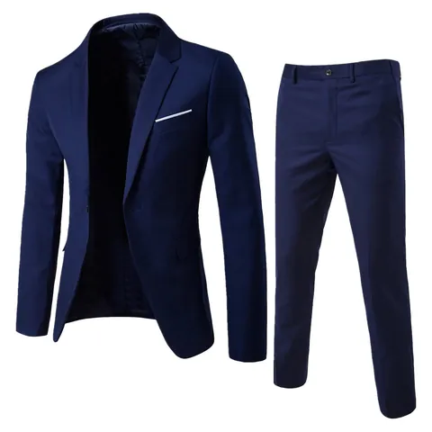 Men Smart Casual Suit Set Slim Fit Two Piece Jacket And Pants Viscose Blend Single Breasted Outfit For Business Wedding