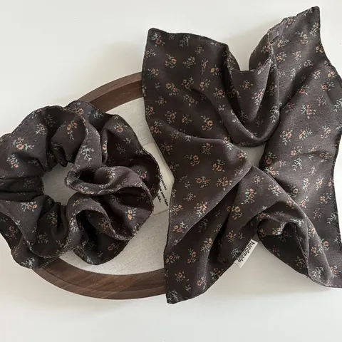 Vintage Coffee Floral Scrunchie And Square Scarf Set Korean Style Handmade Fabric Hair Tie Headband Hair Accessories For Women