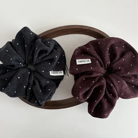 Stile Coreano Retro Pois Elastico in Lana Grande Sovradimensionato per Capelli Donna Rosso Vino Nero Accessori Capelli