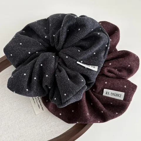 Stile Coreano Retro Pois Elastico in Lana Grande Sovradimensionato per Capelli Donna Rosso Vino Nero Accessori Capelli