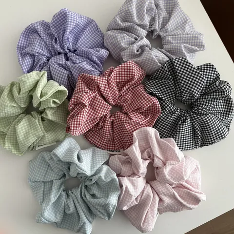 Korean Style Sweet Gingham Checkered Hair Scrunchies Elastic Fabric Hair Ties Large Intestine Hair Rings For Women Girls