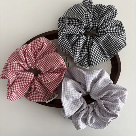 Korean Style Sweet Gingham Checkered Hair Scrunchies Elastic Fabric Hair Ties Large Intestine Hair Rings For Women Girls