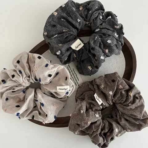 Vintage Maillard Style Polka Dot Scrunchie For Women Large Fabric Cotton Linen Feel Hair Tie Ponytail Holder Fashion Hair Accessories