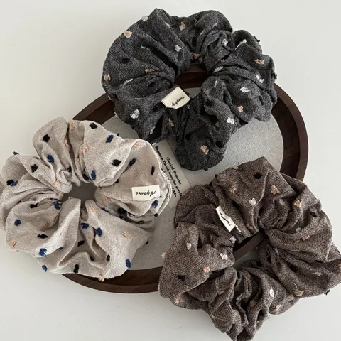 Vintage Maillard Style Polka Dot Scrunchie For Women Large Fabric Cotton Linen Feel Hair Tie Ponytail Holder Fashion Hair Accessories