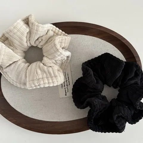 Women Corduroy Fabric Hair Scrunchies Korean Style Ribbed Knit Elastic Ponytail Holder Solid Color Large Hair Ring Accessories