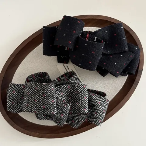 Pince à Cheveux Banane Vintage Style Coréen Nœud Tissu Pois Losanges Support Queue de Cheval Accessoire Cheveux Femme