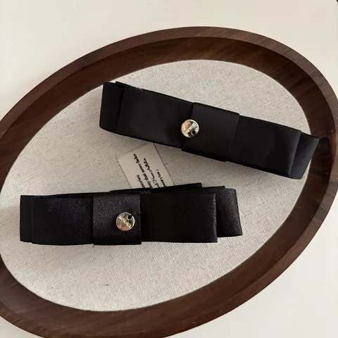 Fermaglio per Capelli Donna Elegante in Raso Nero con Fiocco Stile Francese Retro con Fibbia in Metallo Oro Accessori