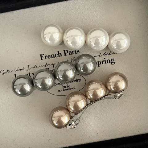 French Retro Faux Artificial Pearl Hair Clip Elegant Large Bead Barrette For Women Minimalist Champagne Gold Grey Hair Accessories