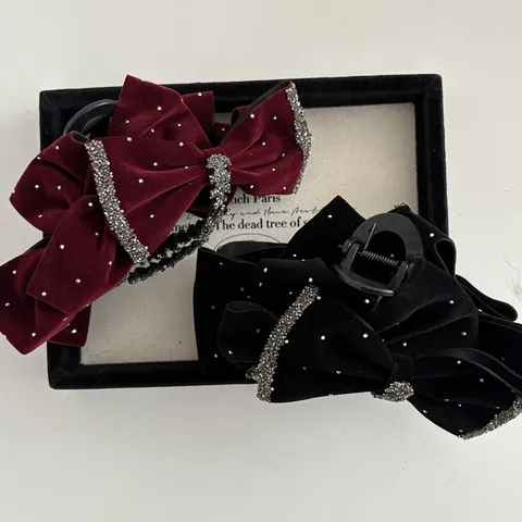 Vintage Chanel Style Μεγάλο Βελούδινο Κλάμερ Μαλλιών Με Φιόγκο Στρας Πέρλα Σχέδιο Έναστρος Ουρανός Γυναικεία Κοσμήματα Μαλλιών Πάρτι