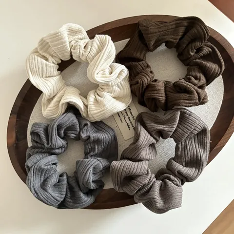 Minimalist Korean Ribbed Knit Scrunchies For Women Solid Color Elastic Fabric Hair Ties Soft Texture Daily Hair Accessories