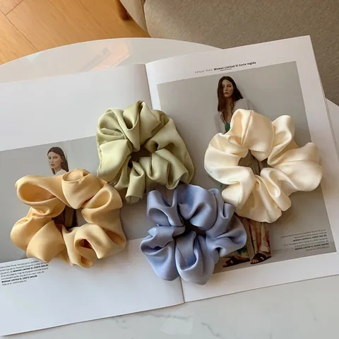 Elegant Large Satin Scrunchies For Women French Style Oversized Hair Ties Pleated Solid Color Elastic Hair Bands Accessories