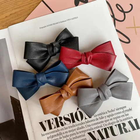 Pinza para el Cabello de Lazo de Cuero PU Estilo Coreano Elegante Vintage Pinza de Pico de Pato Accesorios para Mujer