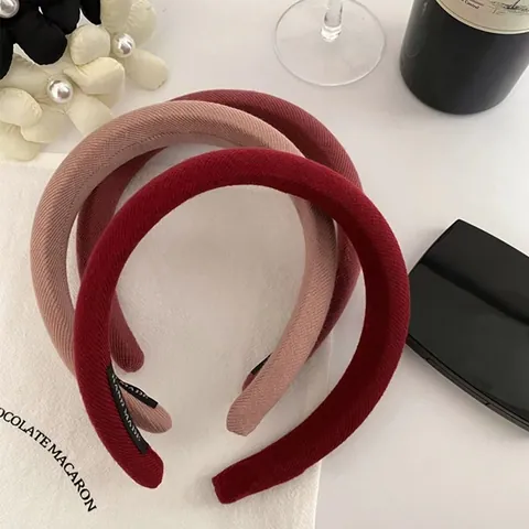 Vintage Solid Color Padded Sponge Headband For Women Elegant High Skull Top Hair Band Ribbed Fabric Hair Hoop Daily Accessory