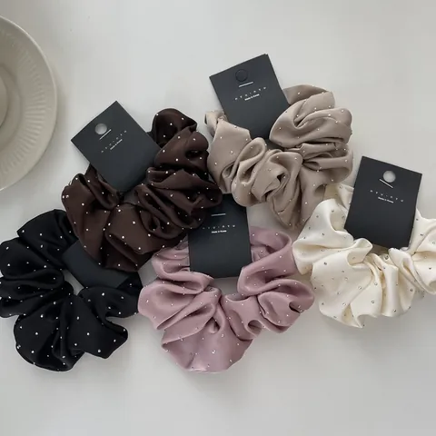 Elegant Satin Scrunchies With Sparkling Rhinestones French Vintage Elastic Hair Ties For Women Daily Hair Accessories