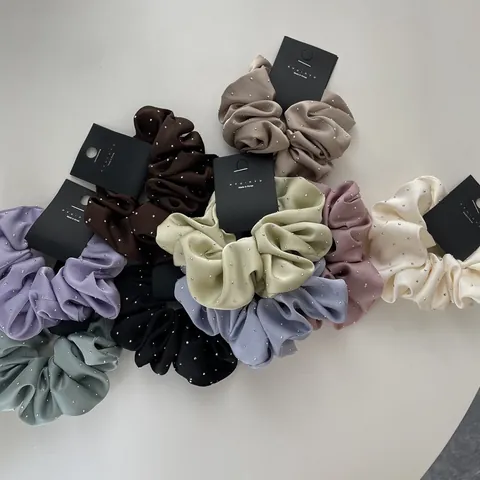 Elegant Satin Scrunchies With Sparkling Rhinestones French Vintage Elastic Hair Ties For Women Daily Hair Accessories