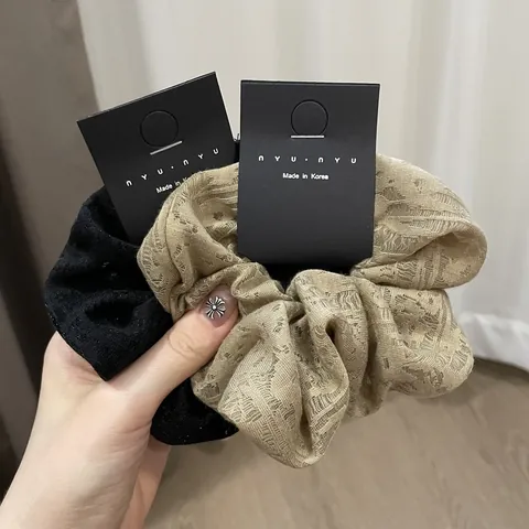Chouchou Large en Dentelle Ajourée Style Coréen Élégant Tissu Élastique Cheveux Fait à la Main Accessoires pour Femmes