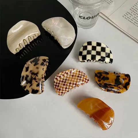 Pinza per Capelli in Acetato a Forma di Conchiglia Stile Coreano Elegante Vintage Tartarugata Caramello Ambra per Donna