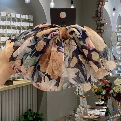 Elegante Fermaglio per Capelli in Chiffon con Fiocco Floreale Vintage Clip a Molla Donna Temperamento Accessori Capelli