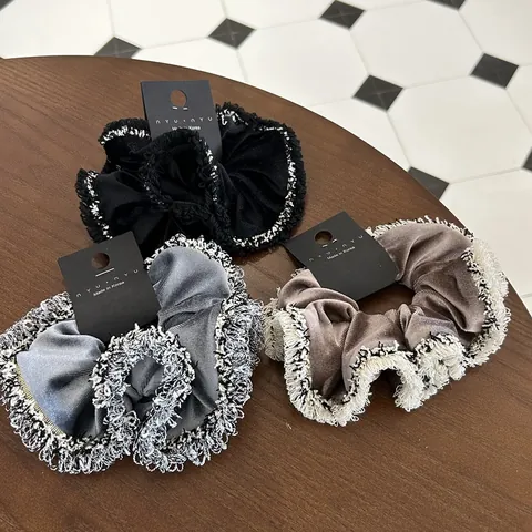 Französisch Vintage Samt Haargummi Mit Quastenbesatz Elegant Stoff Haarseil Für Damen Mädchen Haarschmuck Handgemachtes Haarband