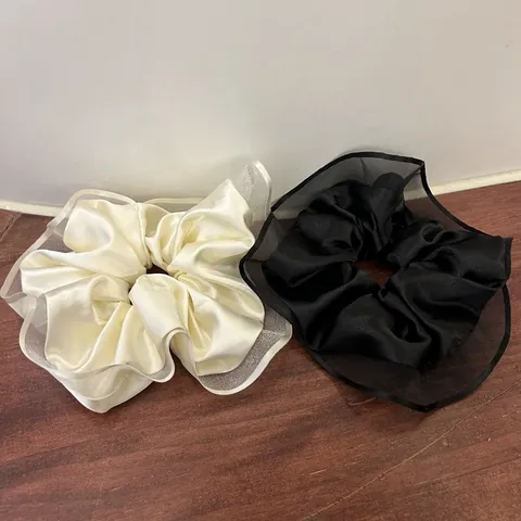 Korean Style Satin Mesh Layered Large Scrunchies For Women Elegant Ruffled Hair Ties Solid Color Elastic Ponytail Holder Accessories