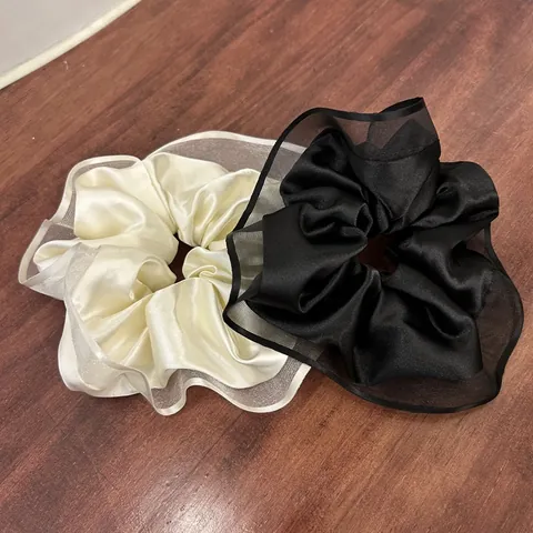 Korean Style Satin Mesh Layered Large Scrunchies For Women Elegant Ruffled Hair Ties Solid Color Elastic Ponytail Holder Accessories
