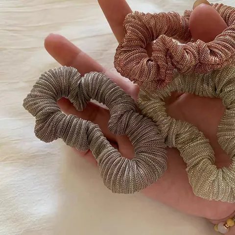 Coletero Plisado de Seda Metálica Estilo Coreano Elegante Lazo para el Cabello Banda Elástica Brillante para Mujer Accesorios para el Cabello