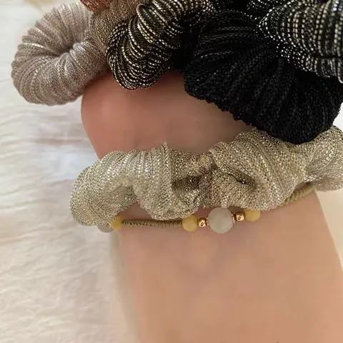 Coletero Plisado de Seda Metálica Estilo Coreano Elegante Lazo para el Cabello Banda Elástica Brillante para Mujer Accesorios para el Cabello