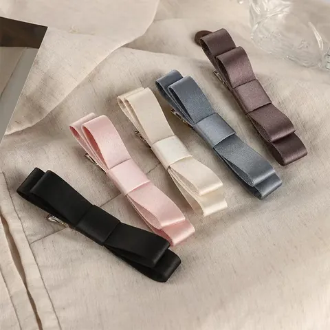 Par de Horquillas con Lazo de Satén Vintage Elegante Color Sólido Pinza de Pico de Pato Tocado de Cinta Dulce para Mujer Niña